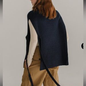 Mijeong Park Navy High Neck Knit Poncho